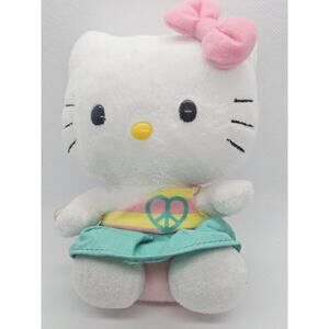 Ty Beanie Babies Hello Kitty Plush Peace Heart Teal Dress Pink Bo 6” 2010 Sanrio